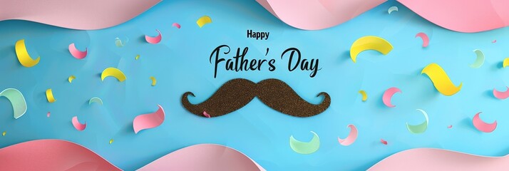 'Happy Father's Day' banner with playful mustache and confetti, festive design