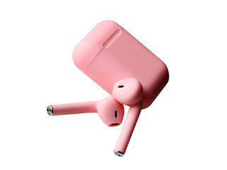 Pink fashionable wireless headphones on a white background
