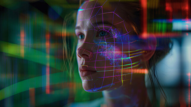 Woman working in front of futuristic hologram screen