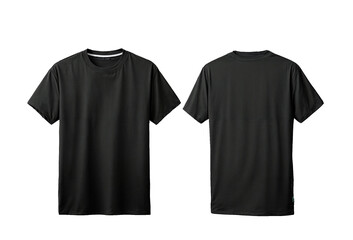 Realistic empty blank man black color short T-shirt template mockup front and back view on white background.