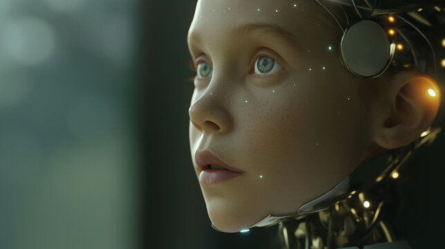 Portrait of futuristic artificial intelligence AI humanoid robot