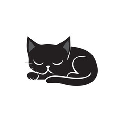 Cute Cat Sleeping Silhouette Vector Art Illustration