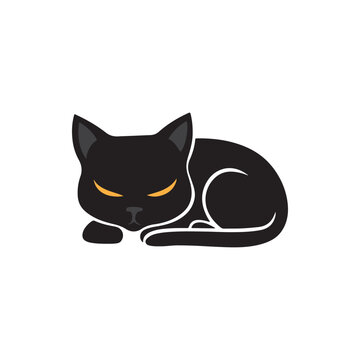 Cute Cat Sleeping Silhouette Vector Art Illustration