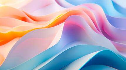 Fototapeta premium Abstract gradient background with wavy paper shapes in pastel colors. Concept of digital graphics, motion backgrounds, vibrant wallpapers, creative visuals