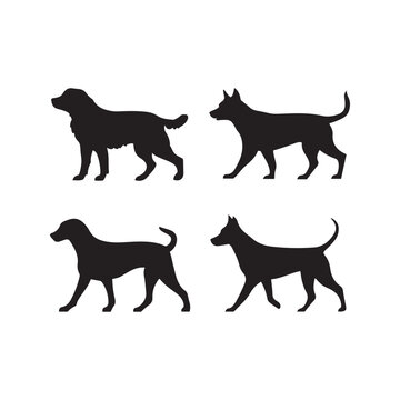 Set of Standing Dogs Silhouette Vector Art Illustration