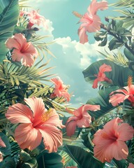 Retro-style sky Realistic accuracy Enchanted tropical dreams Tropical bloom burst Nostalgic dream ,