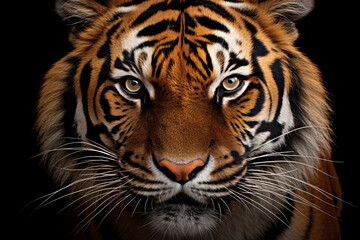 Fototapeta premium Hyper-real close-up of a tiger's face, refined with feathering brushstrokes for smooth transitions сreated with Generative Ai