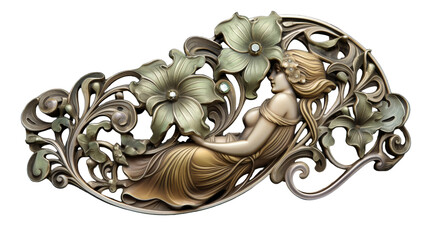 Elegant Art Nouveau Brooch on transparent background