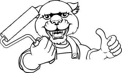 Panther Painter Decorator Paint Roller Mascot Man