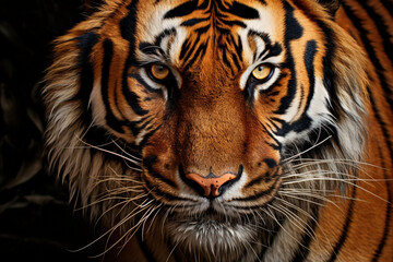 Naklejka premium Hyper-real close-up of a tiger's face, refined with feathering brushstrokes for smooth transitions сreated with Generative Ai