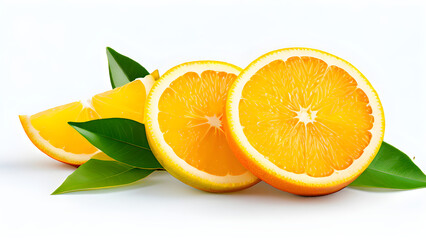 orange fruit with leaves on white background generative ai