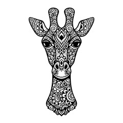 Giraffe mandala. Vector illustration. Adult coloring page. animal in Zen boho style. Sacred, Peaceful. Tattoo print ornaments Indian, Mexican - 763935924