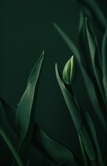 Obraz premium Green tulip on the dark background