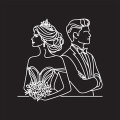 line drawing romantic wedding couple one line art love vector illustration