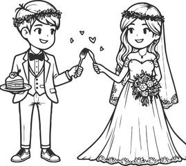 line drawing romantic wedding couple one line art love vector illustration