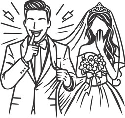line drawing romantic wedding couple one line art love vector illustration