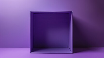 Empty clean purple box from inside, monochromatic style, iperrealistic , concept, mockup, graphic resource.