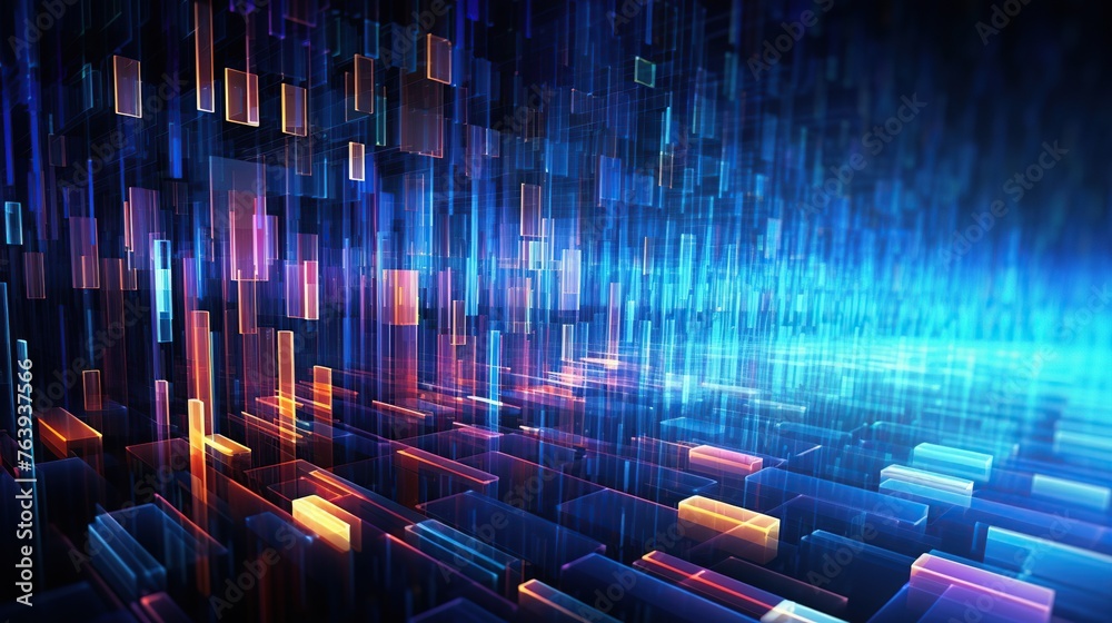 Poster featuring a complex web of digital neon lines, this image is indicative of advanced computing and ne