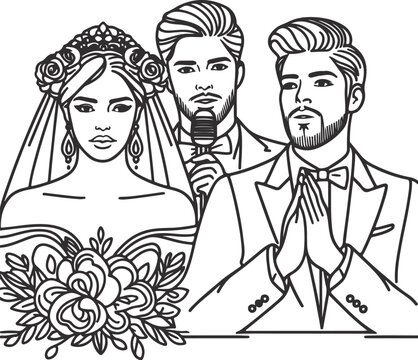 line drawing romantic wedding couple one line art love vector illustration