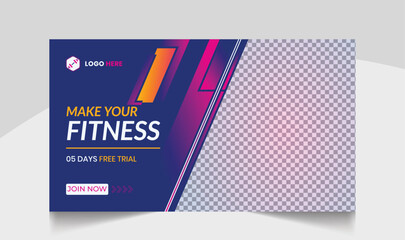 Muscle body youtube thumbnail gym fitness training design gym workout youTube channel thumbnail and workout web banner template for body fitness workout
video thumbnail