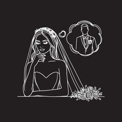 line drawing romantic wedding couple one line art love vector illustration
