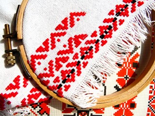 embroidered Ukrainian ornament, embroidered shirt, towel, hand embroidered pattern