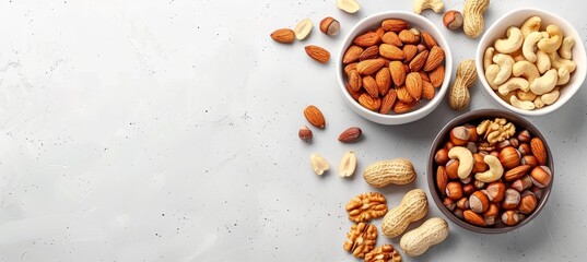 Assorted nuts creating a natural organic background texture with a variety of nut types