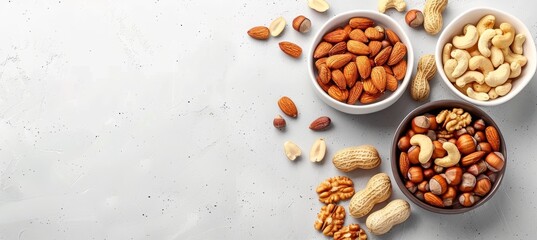Obraz premium Assorted nuts creating a natural organic background texture with a variety of nut types