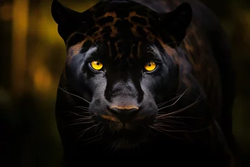 Tuinposter a black panther with yellow eyes © Ion