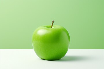 a green apple on a white surface