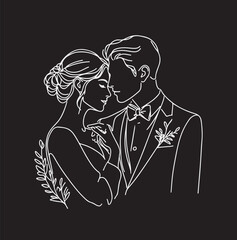 line drawing romantic wedding couple one line art love vector illustration