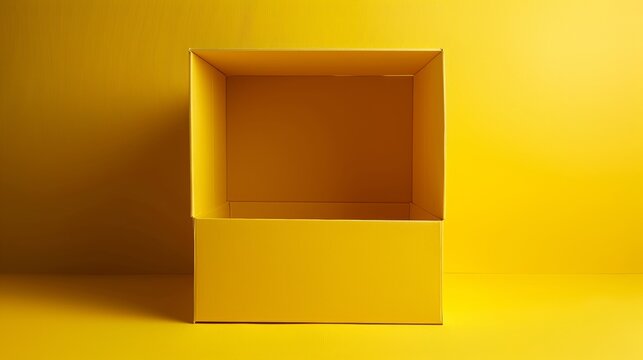 Empty clean yellow box from inside, monochromatic style, iperrealistic , concept, mockup, graphic resource.