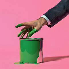 businessman hand with stains of green paint - 763940133