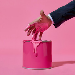 businessman hand with stains of pink paint - 763940154