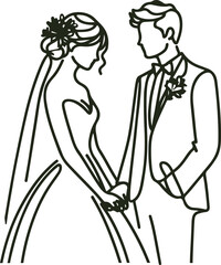 line drawing romantic wedding couple one line art love vector illustration