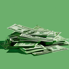 green dollar notes on a green background - 763940187