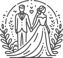 line drawing romantic wedding couple one line art love vector illustration
