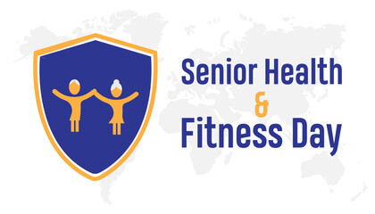 National Senior Health & Fitness Day observed every year on last Wednesday in May. Template for background, banner, card, poster with text inscription.