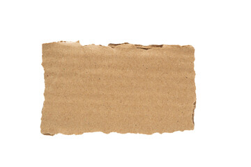 piece of torn brown Cardboard paper isolated on white background