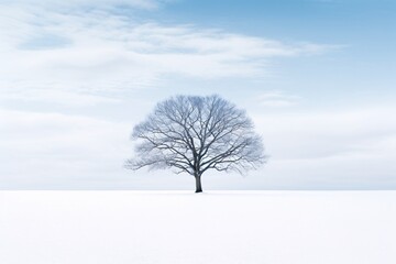 a tree in a snowy field