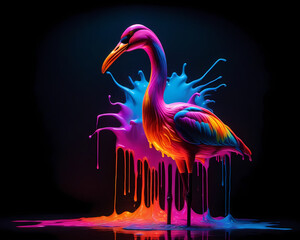 flamingo splash art neon