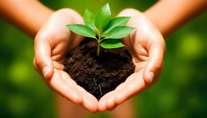 renewal and commitment on Earth Day 2024, hands clasped around a young sapling, pledge to nurture and protect the Earth for future generations
