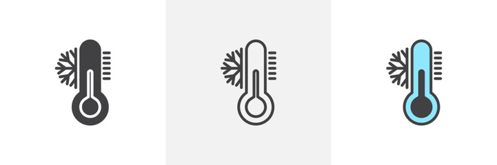 Low Temperature Thermometer Indicators. Freezing Point and Winter Chill Symbols - obrazy, fototapety, plakaty