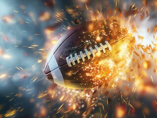 Sparkling bursts of light and vibrant hues erupting from a football, signaling the electrifying moments soon to unfold on the football field ,3d render - obrazy, fototapety, plakaty