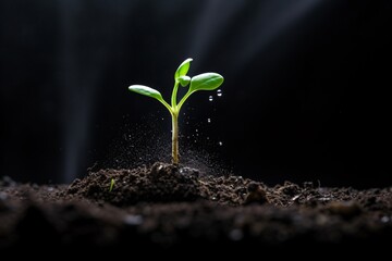a green plant sprouting from dirt