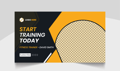 Muscle body youtube thumbnail gym fitness training design gym workout youTube channel thumbnail and workout web banner template for body fitness workout
video thumbnail