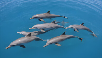 a pod of dolphins swimming freely in pristine blue waters, marine protection, earth day 2024, celebration, save earth, nature, 