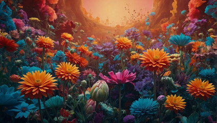 Fototapeta na wymiar Floral poster illustration, background with flowers