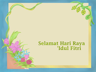 Card happy eid alfitri with flower decoration