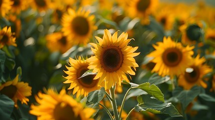 Bright Sunflowers in Bloom Under Golden Sunlight - A Vivid and Cheerful Scene